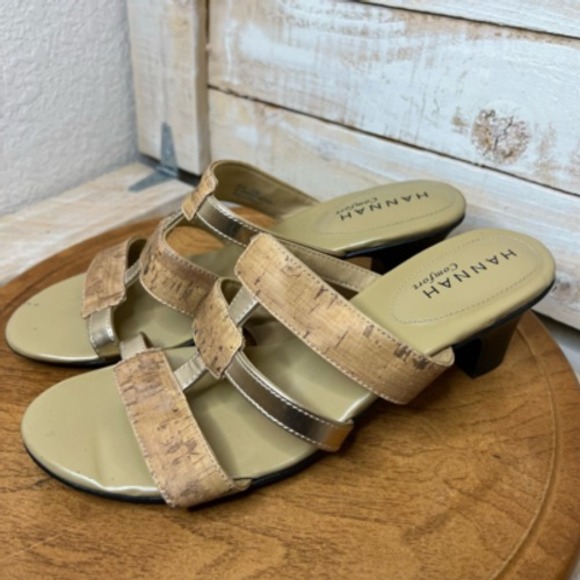 Hannah Shoes - Hannah Womens Ridge Slide Sandals Block Heels Shoes Brown Slip On Cut Out 10 M